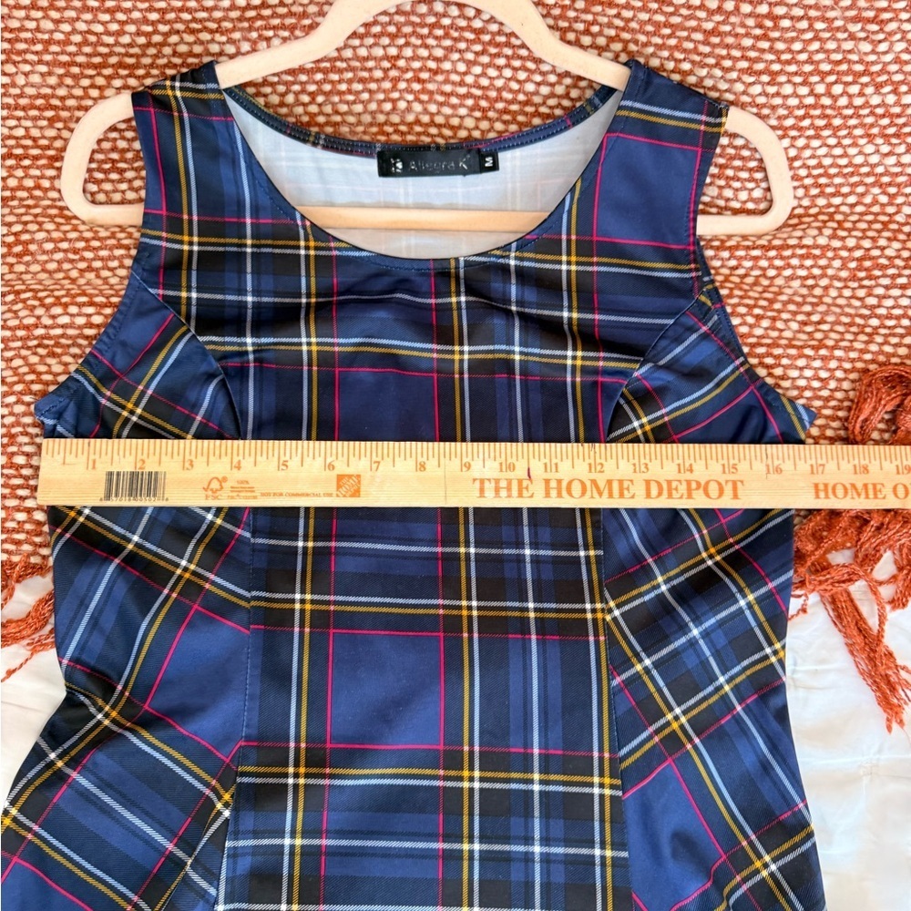 Navy Plaid Sleeveless Mini Dress - Picture 6 of 7
